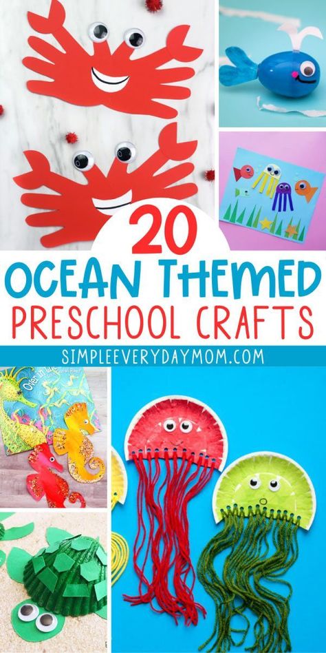 Find some of the cutest ocean crafts for preschool kids! These art and craft projects are easy and great for under the sea unit studies. You'll find handprint crafts, jellyfish, turtles, octopus, shark, crabs and more! Some even come with a free printable template. Make at home or in the classroom.     #simpleeverydaymom #oceancrafts #preschoolcrafts #preschool #preschoolers #preschoolactivities #handprintcrafts #undertheseacrafts #sharkcrafts #turtlecrafts #octopuscrafts #kidscrafts Ocean Theme Preschool Crafts, Ocean Crafts For Preschool, Ocean Crafts Preschool, Preschool Ocean, Octopus Crafts, Ocean Theme Preschool, Under The Sea Crafts, Preschool Art Projects, Theme Preschool