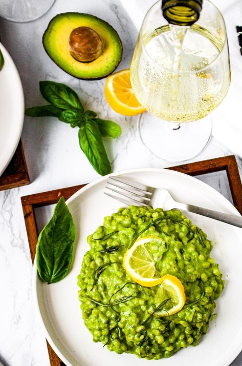 Vegetable Noodle, Vegan Risotto, Barley Risotto, Plant Based Lunch, Avocado Pesto, Vegetable Noodles, Avocado Sauce, Plant Strong, Full Meal Recipes