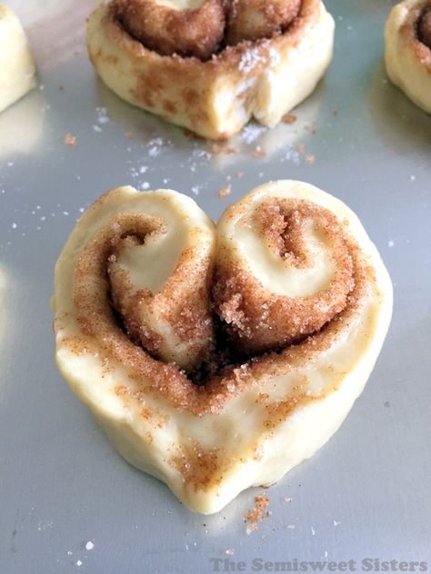 Heart Shaped Cinnamon Rolls Heart Cinnamon Rolls, Shaped Cinnamon Rolls, Heart Shaped Cinnamon Rolls, Rolls From Scratch, Cinnamon Rolls From Scratch, Pillsbury Cinnamon Rolls, Winter Baking, Filled Donuts, Breakfast Eggs