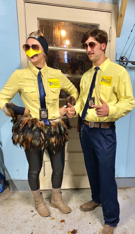 Emu Costume Diy, Limu Emu Costume, Funny Two Person Costumes, Dynamic Duo Friends, Liberty Mutual Costume, Duo Costume Ideas Best Friends Funny, Parent Halloween Costumes, Smokey And The Bandit Costume, Limu Emu And Doug