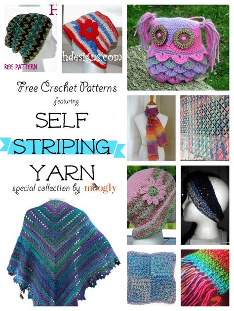 Fantastic Free #Crochet Patterns using Self Striping Yarn! From Mooglyblog.com Crochet Projects For Self Striping Yarn, Self Striping Yarn Patterns Crochet, Moogly Crochet, Self Striping Yarn, Crochet Skirt Pattern, Crocheted Patterns, Crochet Fun, Crochet Goodies, Granny Squares Pattern