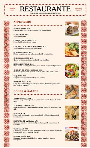 Mexican Menu Templates With That Authentic Feel - MustHaveMenus Mexican Menu Ideas, Spanish Menu Project, Mexican Restaurant Menu Ideas, Menu Design Mexican, Mexican Restaurant Menu Design Ideas, Mexican Menu Design, Mexican Restaurant Menu Design, Mexican Restaurant Graphic Design, Spanish Menu