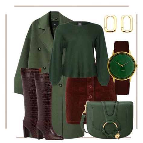 Classic Fashion Looks, Olive Green Coat, Olive Clothing, Stylish Outfits For Women Over 50, Look Office, Skirt Outfits Fall, Color Blocking Outfits, Causal Outfits, Classy Work Outfits