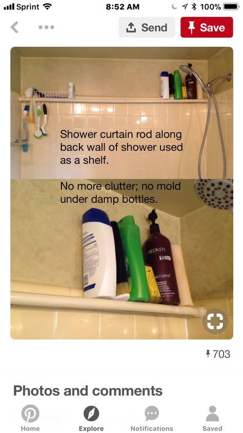 Tiny Shower Organization, Diy Shower Rack Ideas, Basket On Wall, Shower Storage Solutions, Pinterest Bathroom, Organization Baskets, Bathroom Shower Organization, Bathroom Hacks, Shower Curtain Rod