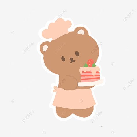 Korean Bear Stickers, Baking Cartoon, Cute Korean Bear, Bear Baking, Baking Stickers, Korean Bear, Cake Cooking, Cake Drawing, Kawaii Bear