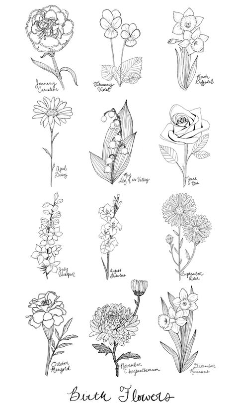 Birth Flower Art, 4 Tattoo, Birth Flower Tattoos, Flower Art Print, Wall Art Black And White, Birthday Flower, Black And White Flowers, Art Black And White, Sister Tattoos