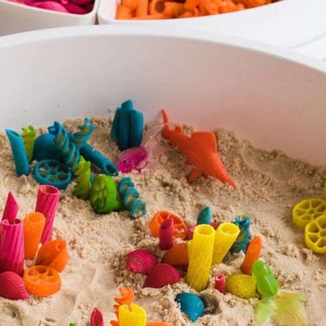 Inspire My Play ® on Instagram: "My littlest had the best time with this activity! It sat out for days and they kept returning to rebuild their coral reef. I was totally inspired to do this by the gorgeous coral reef made by @learnwithlily and the beautiful ones I’ve seen on @livethescottcottage. . Colouring dried pasta with paint is such an easy thing to do and the pasta can be reused over and over again for various activities. We used regular tempera paint but you can also use acrylic. . The Pasta Coral Reef, Coral Reef Activities For Kids, Coral Reef Painting Acrylics, Coral Reef Activities, Coral Craft, Coral Reef Craft, Coloured Pasta, Crafts Toddlers, Habitat Activities