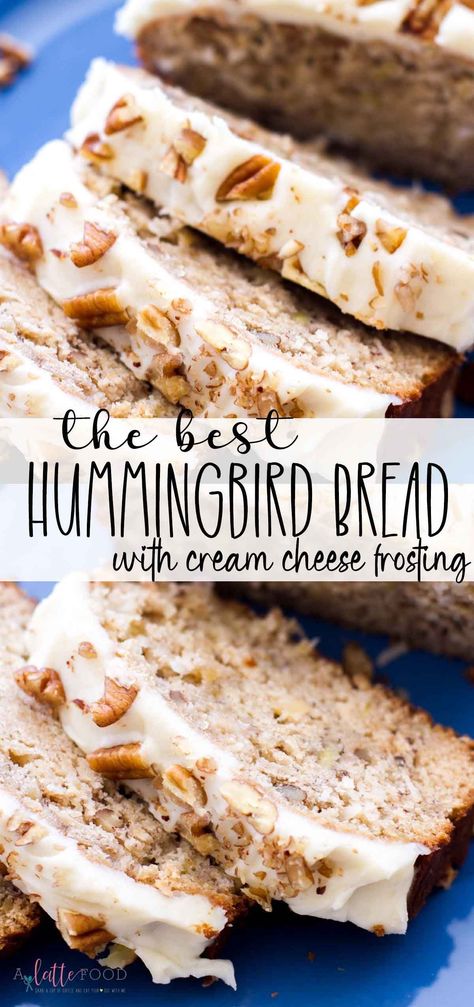 This easy hummingbird bread recipe is full of the flavors of the classic southern hummingbird cake! Top this Hummingbird Bread with Cream Cheese Frosting and you’ve got a loaf cake that is to die for! Hummingbird Bread Recipe, Hummingbird Bread, The Best Cream Cheese Frosting, Best Cream Cheese Frosting, Bread With Cream Cheese, Hummingbird Cake Recipes, Loaf Cake Recipes, Hummingbird Cake, Biscuit Bread