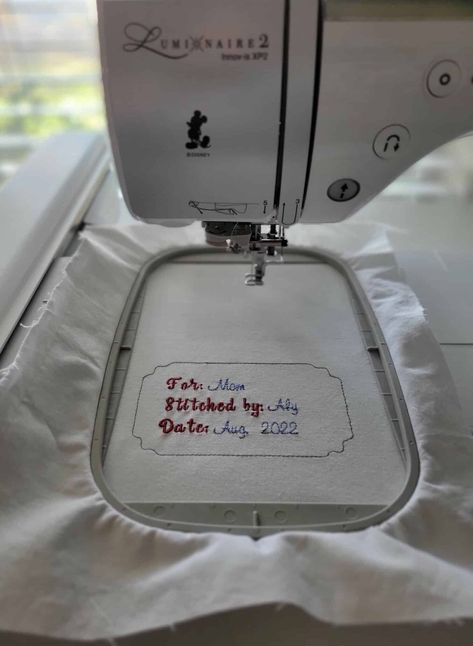 How To Embroider A Quilt Label + Troubleshooting Tips Quilt Labels How To Make, Machine Embroidered Quilt Labels, Embroidered Quilt Labels, Quilt Embroidery, Snitches Get Stitches, Quilting Tutorial, Quilting 101, Embroidered Labels, How To Make Labels