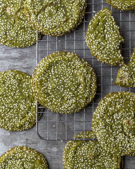 Asian Bakery, Sourdough Blueberry, Coconut Buns, Sesame Cookies, Matcha Cookies, Baked Donuts, Matcha Green, Sweet Treat, Yum Yum