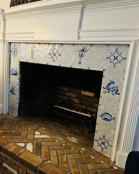 Fireplace tile: Delft glass mosaic by New Ravenna
Interior and image source: Monarch Hill Interior Design Delft Tile Fireplace, Blue Tile Fireplace, Mosaic Fireplace Surround, 2023 Fireplace, Fireplace Mosaic, Mosaic Fireplace, Fireplace Renovation, New Ravenna, Tile Fireplace