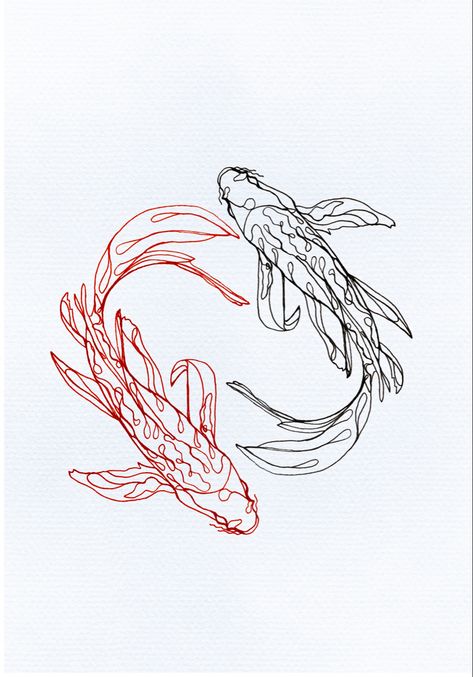 Tattoos Line Art, Tattoos Red Ink, Coy Fish Tattoos, Tattoos Dainty, Koi Tattoo Design, Coy Fish, Pisces Tattoos, Muster Tattoos, Tattoo Templates