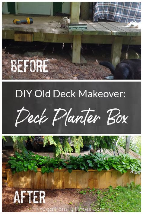 Do you have an old deck that could use some sprucing up to make it more attractive and functional? We designed and built this DIY wood planter to disguise the ugly edge of our deck and make the whole deck look bigger, with more style and feel safer. It worked really well - and only took an afternoon to build it! Deck With Plants, Building Planter Boxes, Deck Planter Boxes, Diy Wood Planters, Deck Planters, Deck Makeover, Hot Tub Deck, Diy Planter Box, Wood Planter