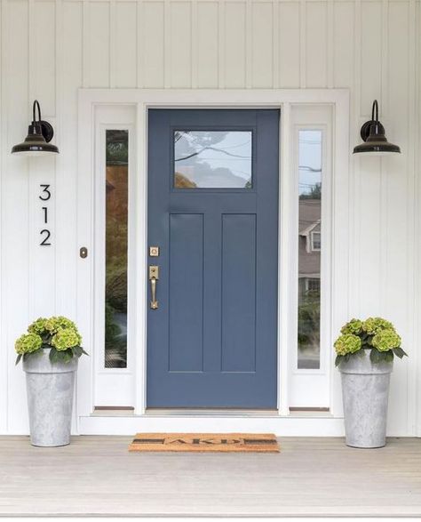 Blue Interior Doors, Exterior Front Door Colors, Exterior Door Styles, Exterior Door Colors, Front Door Inspiration, Blue Front Door, Front Door Paint Colors, Eclectic Farmhouse, Farmhouse Front Door