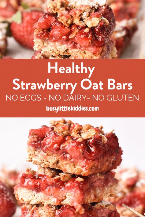 Oat Bars Vegan, Strawberry Oat Bars, Dairy Free Brownies, Strawberry Breakfast, Strawberry Oatmeal, Healthy Strawberry, Oat Bars, Dairy Free Dessert, Dairy Free Options