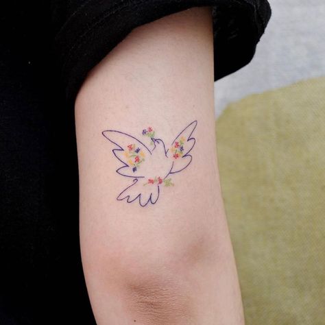 Picasso Tattoo, Picasso Dove, Korean Tattoos, Dove Tattoo, Light Tattoo, Time Tattoos, Ink Sketch, 7k Followers, First Tattoo