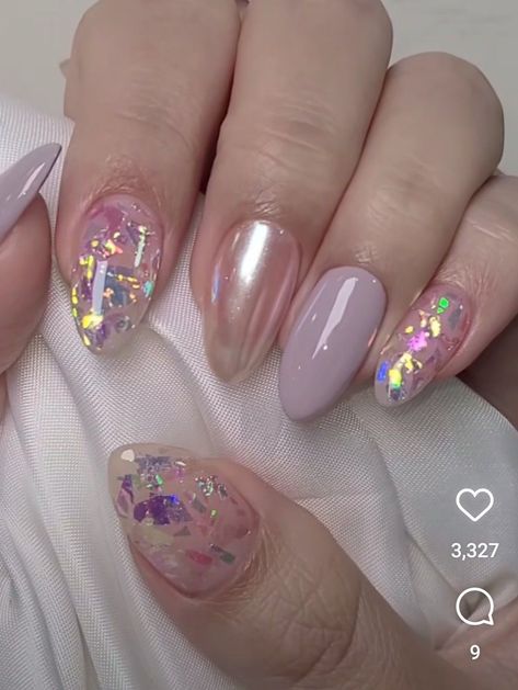 Unicorn Foil Nails, Gel Nails With Foil Flakes, Pink Nail Shades, Nail Shades, Purple Acrylic Nails, Gel Toe Nails, Nails Yellow, Trending Colors, Easy Diy Ideas