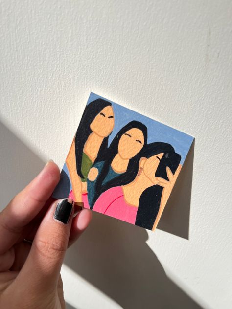 Trio Canvas Painting Ideas, Bestie Paintings, Trip Poses, Pencil Drawings Tumblr, Canvas Art Painting Acrylic, Friend Painting, Easy Mandala Drawing, Canvas Drawing, Small Canvas Paintings