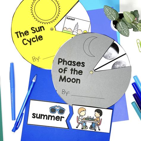 Fun Space Activities for 1st Grade Space Systems NGSS - Thrifty in Third Grade Objects In The Sky First Grade, Moon Phases 1st Grade, Moon Science, First Grade Science, Space Activities, Space Science, Third Grade, Grade 1, Interactive Notebooks