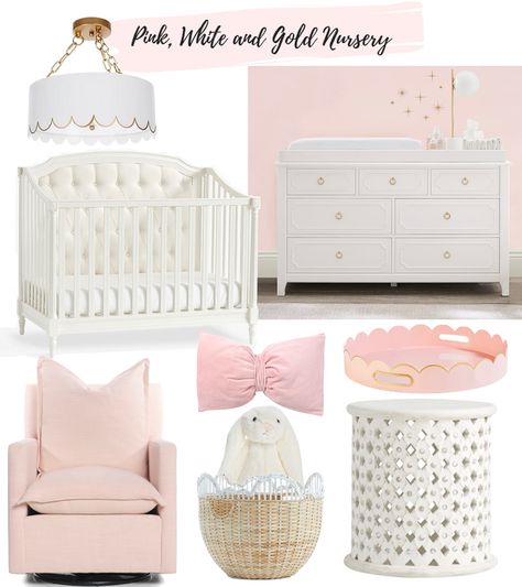 Baby Girl’s Pink, White and Gold Nursery Decor Baby Girl Nursery Pink White And Gold, Pink White Gold Nursery, White And Gold Nursery, Pink And White Nursery, Pink And Gold Nursery, Pink Gold Nursery, Gold Nursery Decor, Girl Nursery Pink