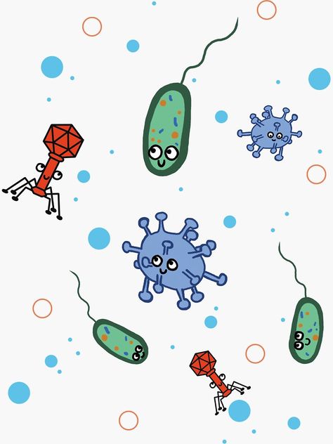 "Cute Microbiology" Sticker by Sheeta #Aff , #Aff, #Microbiology, #Cute, #Sheeta, #Sticker Cute Biology Wallpaper, Microbiology Wallpaper, Bacteria Cartoon, 3d Wallpaper Phone, Heaven Wallpaper, Biology Art, Graphic Design Brochure, Bullet Journal Paper, Bling Wallpaper