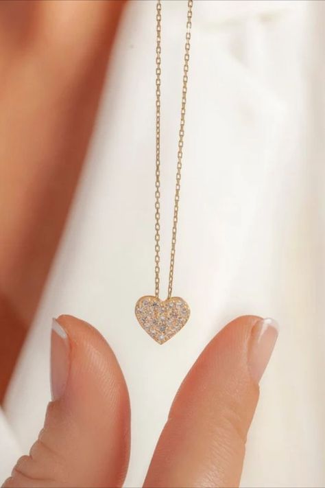 14K solid gold necklace decorated with diamonds, The most beautiful way to understand what is in your heart, Expressing your love to her has never been easier, New Year's Gift Birthday Gift, Elegant minimalist necklace that you can use as a Bridesmaid gift ★ Material: 14K Solid Gold ★ Diagonal Length and Width: 7 x 7.80 mm. ★ Stone Size: 1.20 mm ★ Diamonds: 0.12 Kt. Diamond G Color SI-VS Sharpness ★ Production time 2 to 3 days ★ Materials: 14K Gold, Rose gold, Stone, White gold Vintage Inspired Wedding Rings, Necklaces Heart, Necklace For Everyday, Diamond Heart Necklace, Heart Necklace Diamond, Jewellery Necklaces, Solid Gold Necklace, Gold Jewelry Necklace, Vintage Inspired Wedding