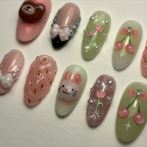 strawberry matcha spring set for @bymichellewon 🌸🐰🌱🧸🌷 @southtxnailsupply code REALHOT10 - Gel Glue - Milky White South TX Sculpt - Frozen Rose gel polish @functionofvex code HOTGURL - Groove & Passion aura palettes - Armor gel - Ceramic matte for pigments - Kintsugi Fine Print gel @esvynails code HOTGURL10 - Perfectionist & Moonlight rubber bases #pinknails #pressonnails #bunnynails #springnails #pastelnails #nailsofinstagram #nailsnailsnails #girlynails #pressonnailset #pressonnailslove... Strawberry Matcha Nails, Matcha Nails, Strawberry Matcha, Frozen Rose, Bunny Nails, Gel Glue, Ombre Acrylic Nails, Blush Nails, Animal Nails