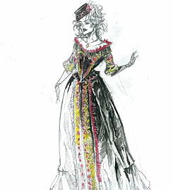 Helena Boham Carter's Mrs Lovett Sweeney Todd Costume, Water Spirits, Costume Concept, Costume Sketches, Mrs Lovett, Marla Singer, Colleen Atwood, Costume Design Sketch, Fleet Street