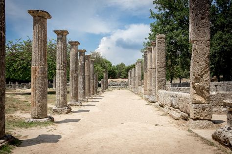 The Palaestra of the Ancient Olympic Sanctuary, Greece Greek Mythology Books, Ancient Greece Aesthetic, Ancient Greek Clothing, Mythology Aesthetic, Greece Ancient, Ancient Olympics, Rome Trip, Ancient Olympia, Ancient Monuments