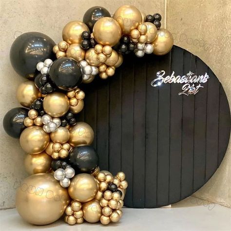 Black And Gold Party Decorations, Silver Party Decorations, Balloons Arch, Black And Gold Balloons, Baby Shower Deco, Gold Party Decorations, Balloon Chain, Silver Balloon, Black Balloons