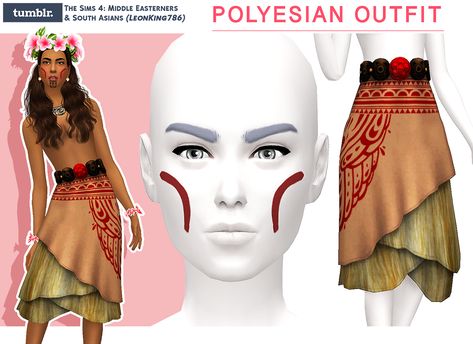 Polyesian Outfit (and Painted Face) [#ts4_adult_bottom] [#ts4_adult_body] [#ts4_bacc_orc] [#ts4_bacc_human] Accurate Disney Princess, Disney Princess Challenge, Los Sims 4 Mods, Sims Stories, Sims Packs, Sims 4 Mm, Sims 4 Characters, Sims 4 Update, Painted Face