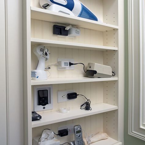 Charging Station Ideas, Electronic Charging Station, Utility Room Organization, Traditional Laundry Room, Custom Laundry Room, Laundry Room/mud Room, Pantry Laundry Room, Phone Charging Station, Kitchen Electronics