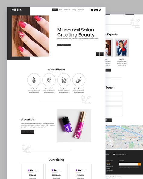 Milina - Nail Saloon HTML Template Bootstrap Design, Hair Salon Website Design, Web Design Inspiration Layout, Beauty Web, Wellness Website, Design In Photoshop, Business Web Design, Html Code, Wix Website Templates