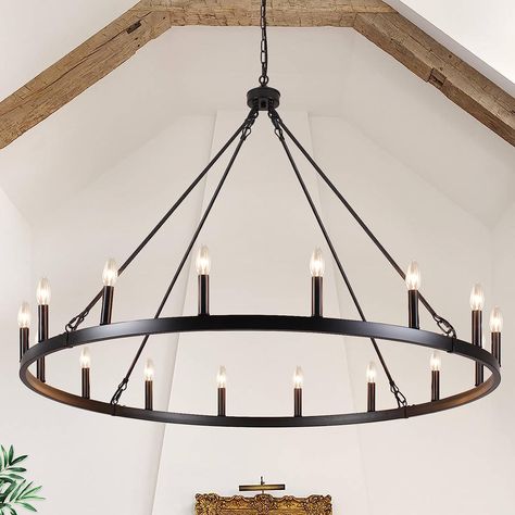 Extra Large Wagon Wheel Chandeliers 16 Lights Black Rustic Farmhouse Chandelier for Dining Room Light Fixture Round Hanging Ceiling Pendant Light Fixture for Living Room Foyer Round Chandelier In Living Room, Circular Light Fixtures, Chandelier Dining Room High Ceiling, Chandeliers For Living Room Farmhouse, Wagon Wheel Chandelier Living Room, Large Living Room Light Fixture, Large Living Room Chandelier, Wagon Wheel Chandelier In Great Room, Large Dining Room Light