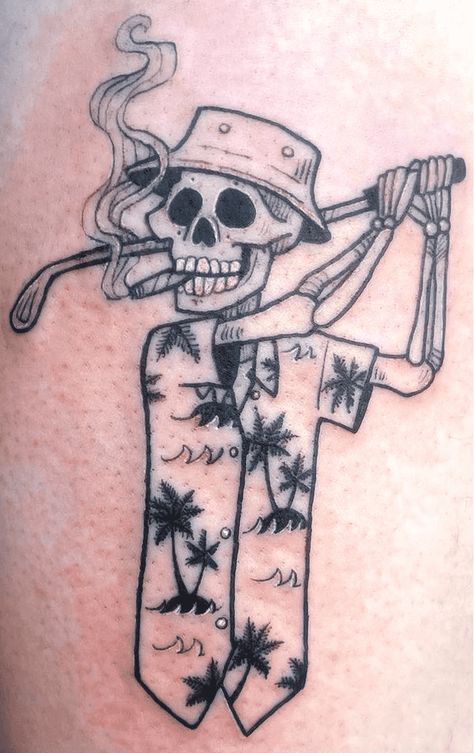 Golf Tattoo Design Images (Golf Ink Design Ideas) Skeleton On Beach Tattoo, Vintage Tattoo Sleeve, Golf Tattoo, Simple Leg Tattoos, Virgo Tattoo Designs, Cowboy Tattoos, Skull Sleeve Tattoos, Skull Sleeve, Bull Tattoos