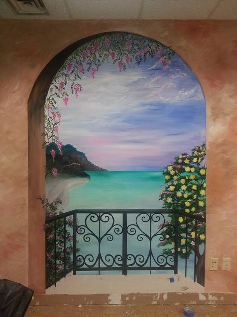 Trompe L'oell Wall.  You can walk out into the balcony! Pintu Interior, Garden Fence Art, Easy Disney Drawings, Wall Art Diy Paint, Wall Painting Art, Wall Painting Decor, Wall Murals Painted, Diy Watercolor Painting, Trending Pins