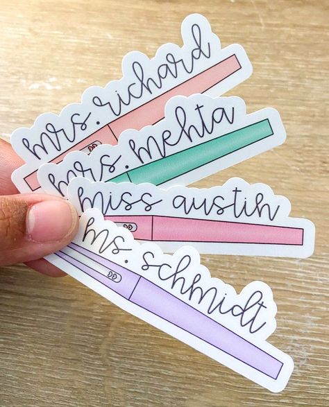 Teacher Name Stickers - Custom Flair Pen Labels

Personalize your classroom with these fun and stylish teacher name stickers! FREE SHIPPING on orders over $50. #teacherstickers #teacherlabels . #Teacher_Flair_Pen_Gift_Tag #Teacher_Gifts_Daycare #Flair_Pens_Teacher_Gift #Teacher_Sticker_Ideas Teacher Planner Stickers Cricut, Diy Teacher Gifts Cricut, Teacher Sticker Ideas, Teacher Gifts With Cricut, Teacher Stickers Free Printable, Teacher Cricut Gifts, Cricut Teacher Gifts, Teacher Labels, Name Stickers Personalized