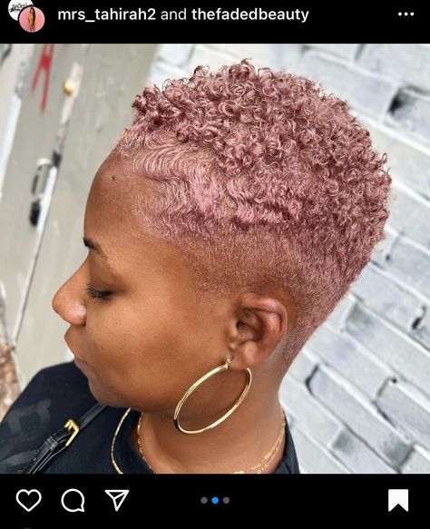 Rose Gold Short Hair, Curly Pink Hair, Rose Blonde Hair, Hair Color For Dark Skin, Natural Hair Haircuts, Blonde Natural Hair, Short Shaved Hairstyles, Gold Hair Colors, Tapered Natural Hair