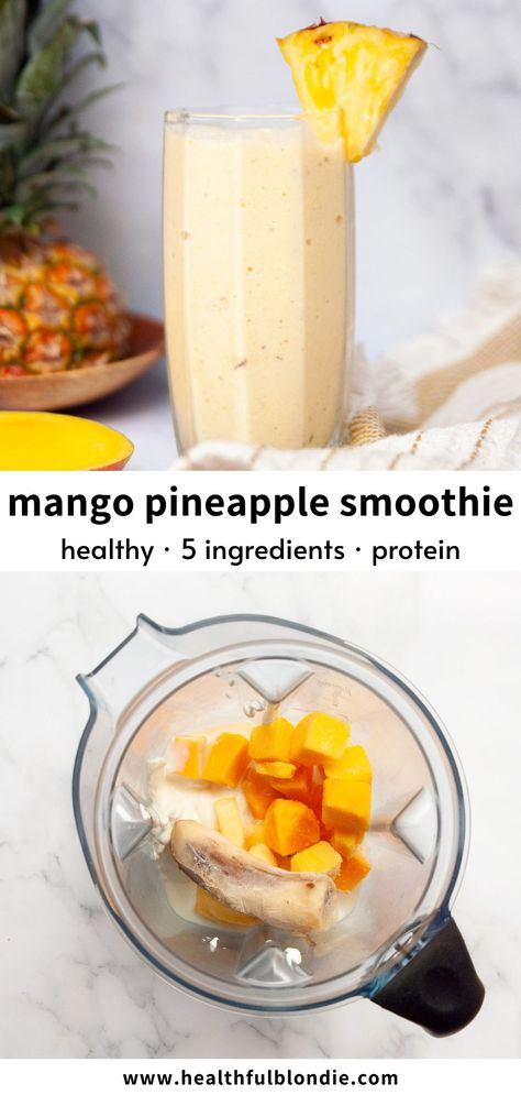 Pineapple Protein Smoothie, Pineapple Smoothie Healthy, Best Vegan Protein Powder, Pineapple Smoothie Recipes, Mango Pineapple Smoothie, Mango Smoothie Recipes, Best Vegan Protein, Protein Fruit, Banana Drinks