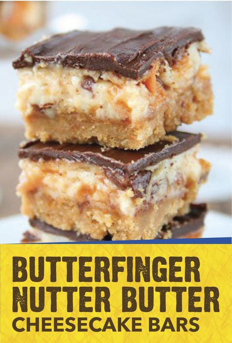 Nutter Butter Cheesecake, Butterfinger Candy, Tasty Desserts, Cheesecake Bar Recipes, Sweet Bar, Dessert Bar Recipe, Nutter Butter, Peanut Butter Cookie, Cheesecake Filling