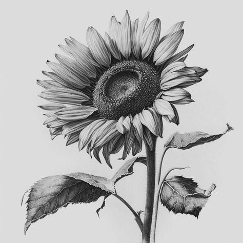 Sunflower Ink Drawing, Sunflower Botanical Illustration, Sunflower Pencil Drawing, Line Drawing Sunflower, Girasoles Tattoo, Sunflowers Drawing, Sunflower Drawings, Minimalist Color Scheme, Sunflower Sketch