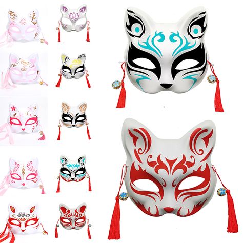 Traditional Mask Design, Demon Costume, Kitsune Mask, Fox Mask, Half Face Mask, Color Drawing Art, Mask Masquerade, Japanese Cat, Full Face Mask