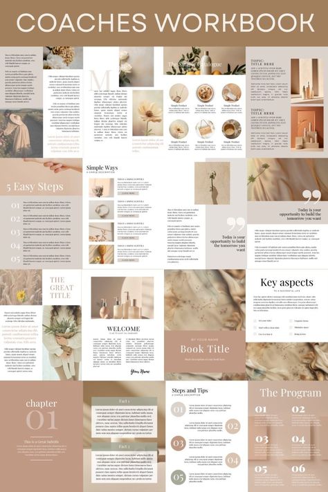 . Create beautiful workbooks to sell or give away with this easy-to-use template. #coursecreators #workbooktemplate . #Workbook_Cover_Design #Workbook_Design_Layout #Ebook_Designs_Layout #Ebook_Design_Layout Workbook Cover Design, Workbook Design Layout, Ebook Designs Layout, Ebook Design Layout, Workbook Layout, Ebook Layout, Coaching Templates, Ebook Template Design, Beige Theme