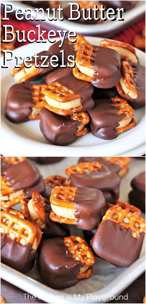 Pile of Peanut Butter Buckeye Pretzels made with square waffle pretzel snaps Buckeye Pretzels, Pretzel Twist, Peanut Butter Buckeyes, Buckeyes Recipe, Peanut Butter Snacks, Peanut Butter Pretzel, Christmas Gifting, Candy Recipes Homemade, Christmas Candy Recipes