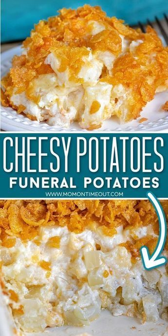 Cheesy Potatoes (or Funeral Potatoes) are the ultimate comfort food! Easy and delicious, this tasty side dish is perfect for the holidays! Keto Cheesy Potatoes, Potluck Cheesy Potatoes, Velveeta Cheesy Potatoes, Cheesy Potatoes With Velveeta, Cheesy Potatoes Velveeta, Party Potatoes, Cheesy Potatoes Recipe, Cheesy Potato Casserole, Hashbrown Casserole