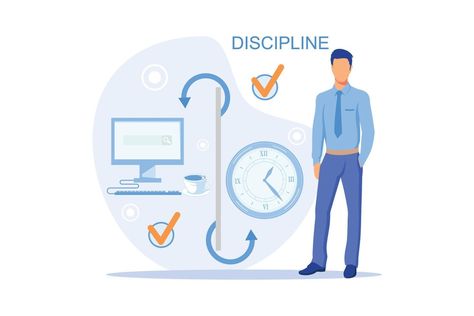 Discipline concept Working day idea metaphor. Daily affairs of person, Fulfillment of planned plans according to regulations flat vector modern design illustration Discipline Illustration, Flat Vector, Self Discipline, Design Illustration, Vector Art, Illustration Design, Vector Free, Modern Design, Clip Art