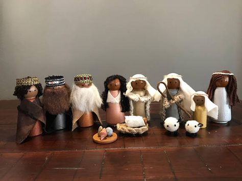 13 Piece Large (3.5”) Peg People Nativity Peg Doll Nativity, Nativity Peg Doll, Homemade Dolls, Peg People, Peg Doll, Doll Ideas, Crafty Projects, Kids Playground, Nativity Set