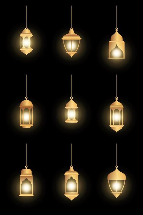 Oriental lamps. Arab lanterns hang on gold chains. Isolated realistic decorative lighting. Ramadan vector banner. Illustration lantern and lamp light muslim Ramadan Vector, Lantern Illustration, Banner Illustration, Medina Mosque, Ramadan Lantern, Symbol Art, Islamic Culture, Vector Banner, Wallpaper Nature