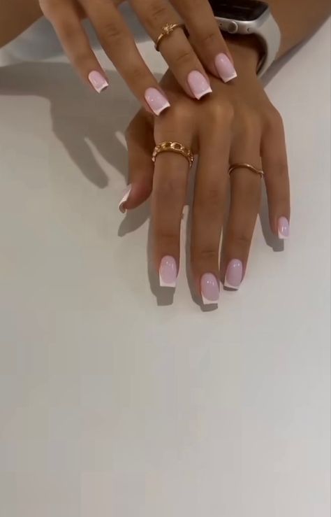 French Tip Mani And Pedi, French Manicure With Pink Base, French Tip On Real Nails, Clean Pink Nails, Pink Nails With White French Tip, Pink And White Manicure, Pink On Pink French Nails, Baby Pink French Tip Nails, Influencer Nails