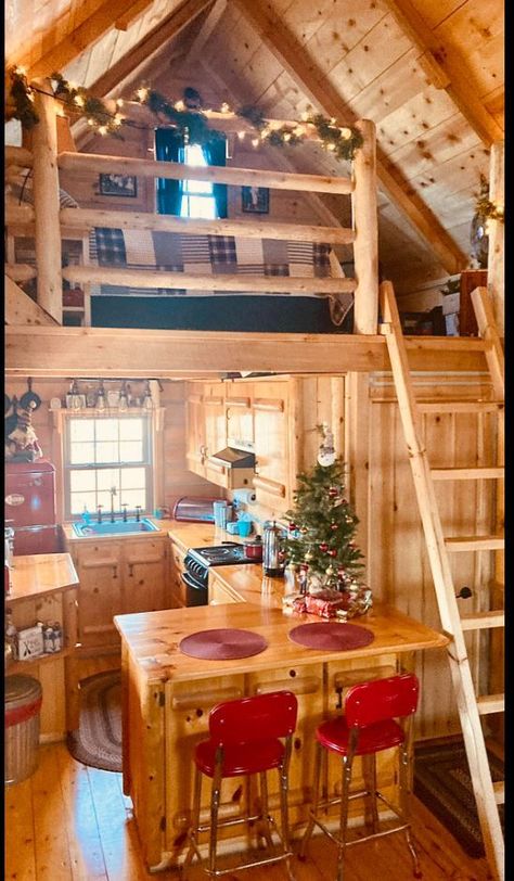 Tiny Cabins Interiors, Holiday Cabin, Small Cabin Interiors, Pine Cabin, Small Log Cabin, Tiny House Interior Design, Shed To Tiny House, Prefab Cabins, Tiny House Loft